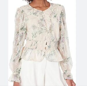 Guess Yumi Eyelet Blouse in Cream Multi Size S New